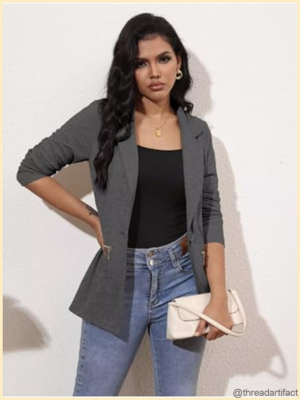 Women's Stretch Blazer Long Sleeve Slim Fit Work Office Suit Jacket - Picture 2 of 6